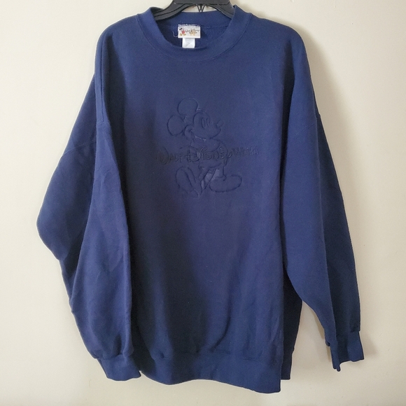 Walt Disney Sweaters - Vintage Walt Disney World Crewneck Pullover Navy Blue Embroider Sweater Size 3XL